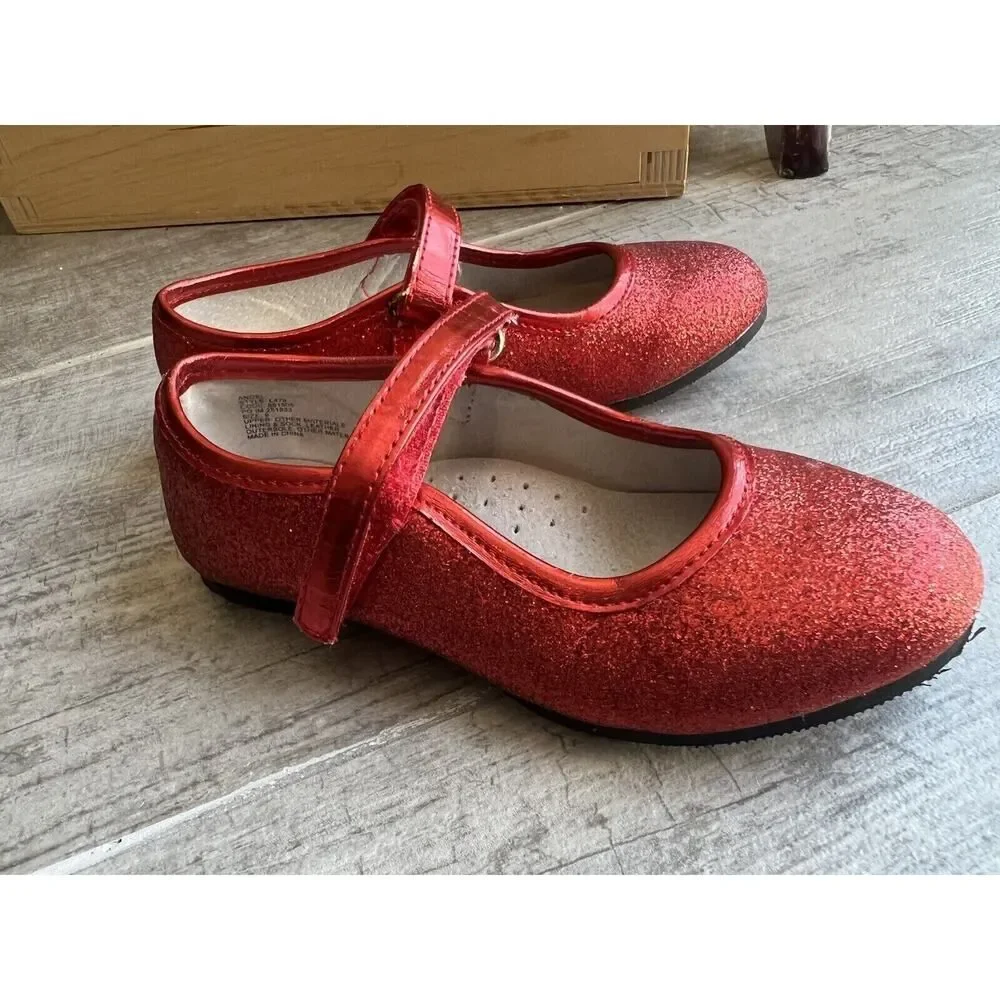 Angel Girls Glitter Mary Jane Red Leather Lining Dorothy Ruby Slippers Holiday 9